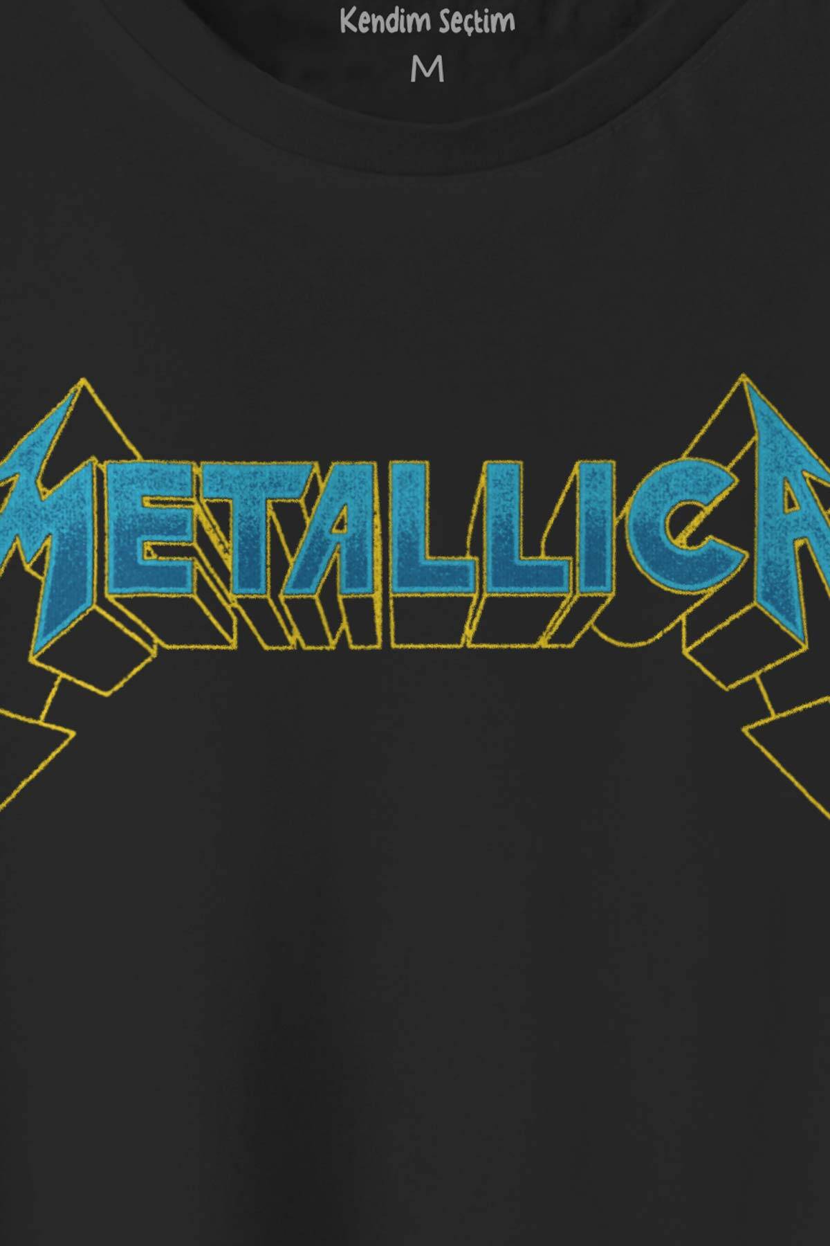 Siyah Metallica Baskılı Tişört Unisex Regular Fit Pamuklu T-shirt - 2