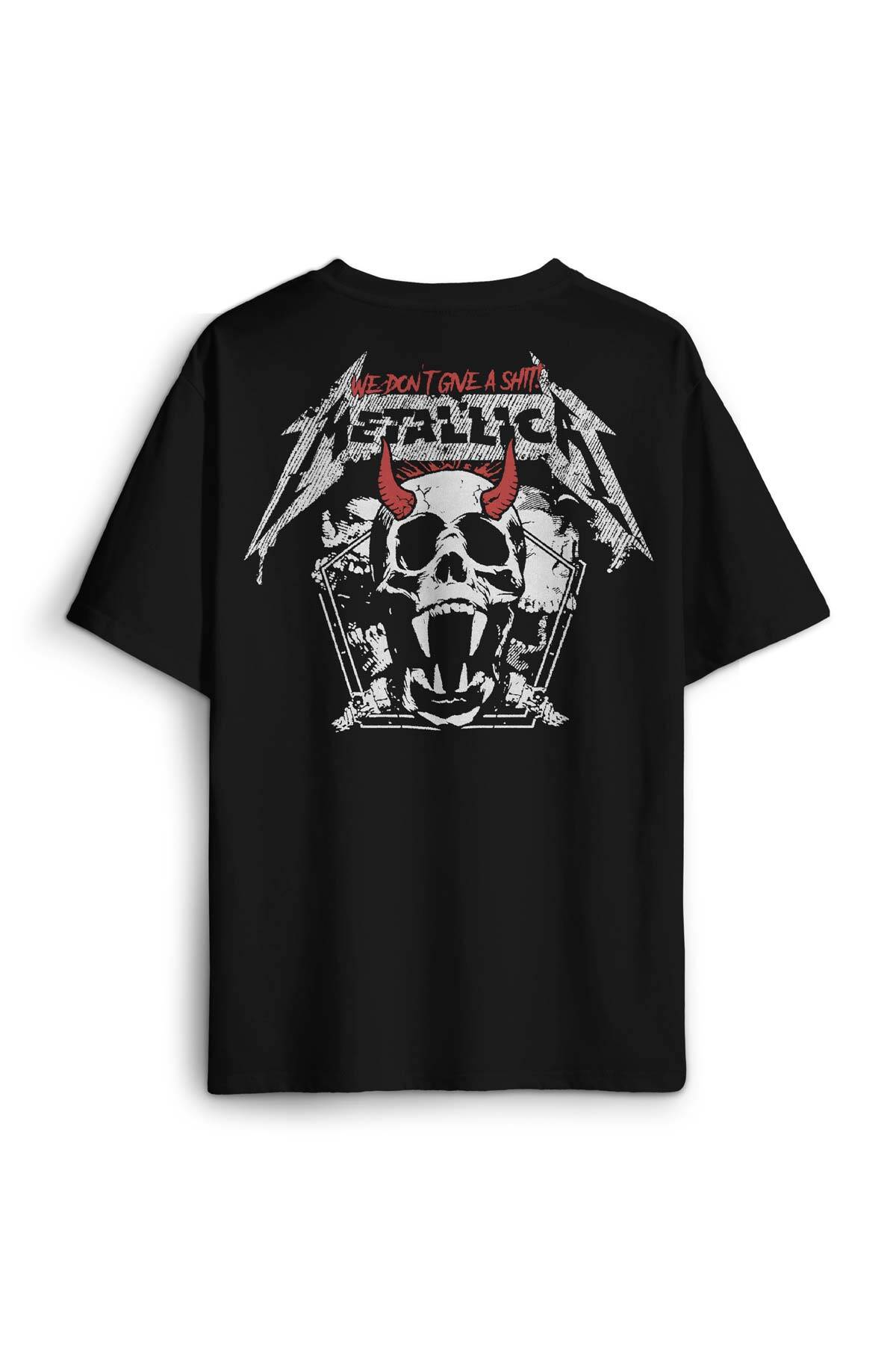 Siyah Metallica Metal Music Sırt Ön Baskılı Oversize Tişört Unisex T-Shirt - 1