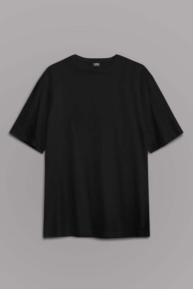 Siyah Oversize Basic T-shirt Unisex Tişört - 1