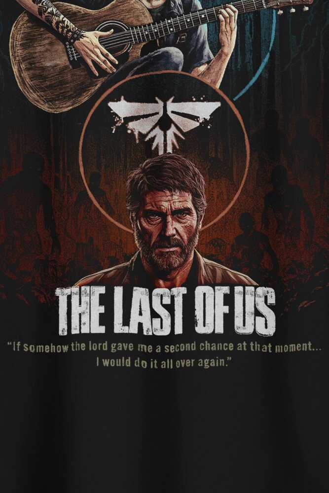 Siyah Oversize Gamer T-shirt The Last Of Us Joel Elite Game Movie Oyun Unisex Relax Fit Tişört - 4
