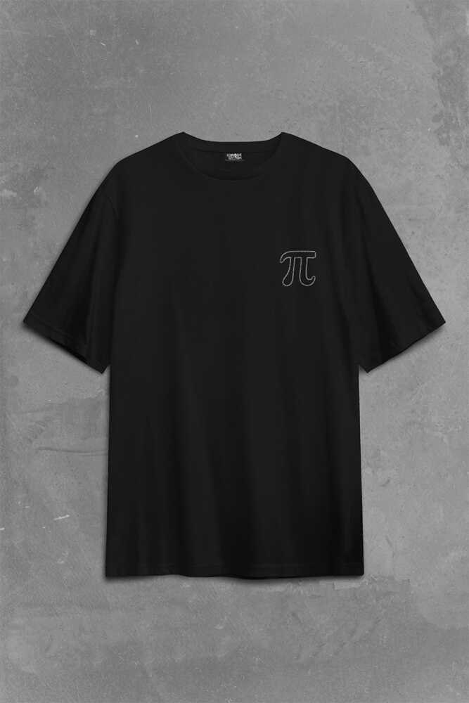 Siyah Oversize Matematik Pi T-Shirt Ön Sırt Baskılı
