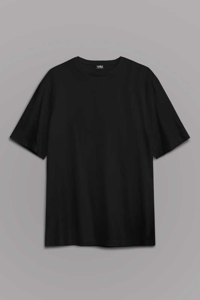 Siyah Oversize Relax Basic T-shirt Unisex Düz Tişört - 1