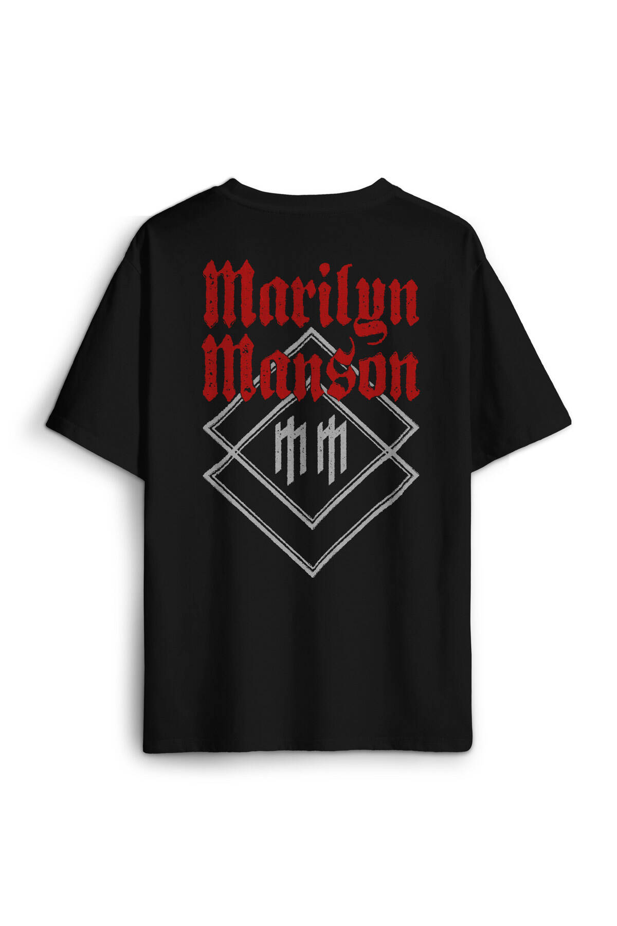 Siyah Oversize T-shirt Marilyn Manson Logo Rock Metal Müzik Baskılı Tişört (1)