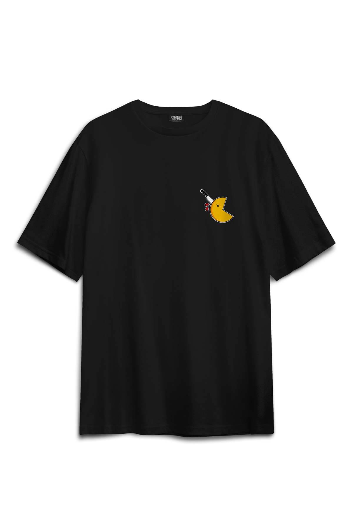 Siyah Oversize Tişört Among Us Pacman Hallowen Korku Film Oyun Sırt Ön Baskılı Unisex T-shirt - 1