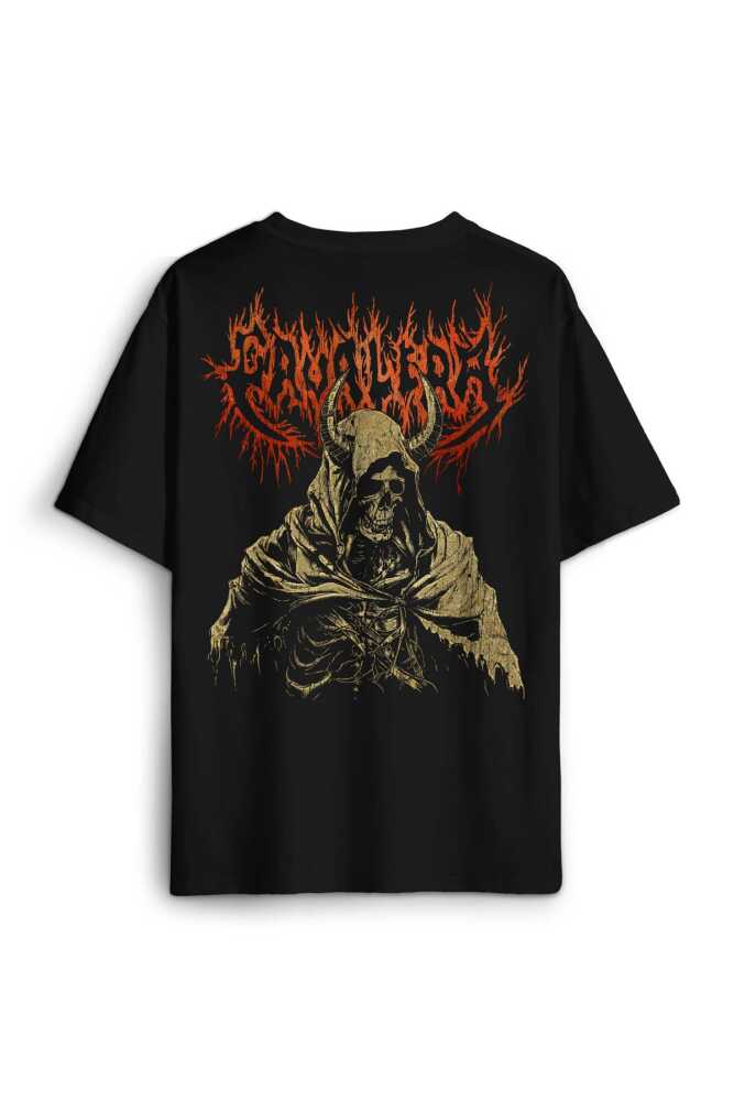 Siyah Oversize Tişört Cavalera Metal Music Sepultra Guitar Drum Rock Gitar Baskılı Unisex T-shirt