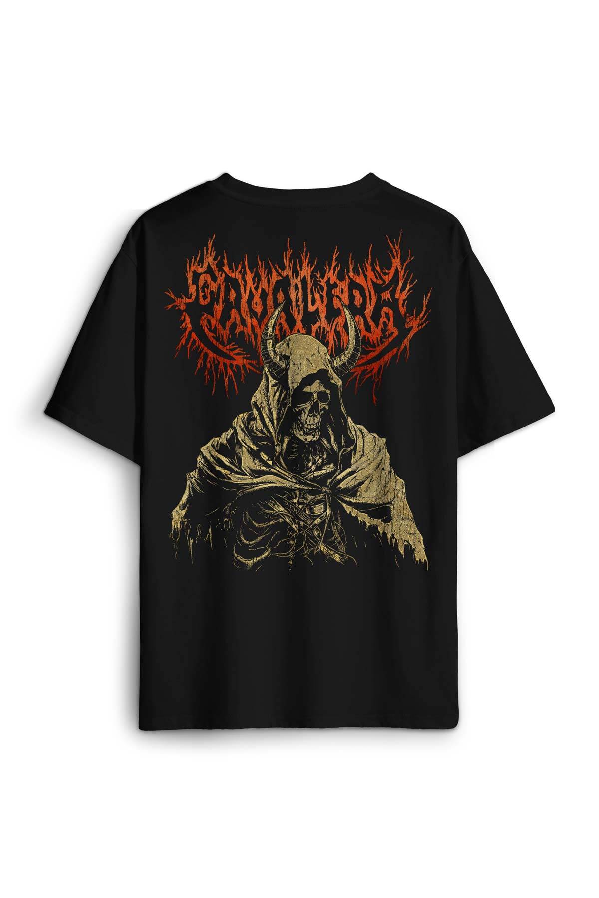 Siyah Oversize Tişört Cavalera Metal Music Sepultra Guitar Drum Rock Gitar Baskılı Unisex T-shirt - 1