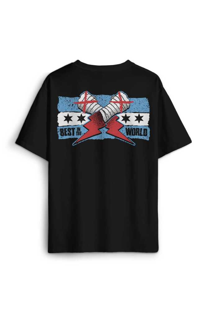 Siyah Oversize Tişört Eldiven Blue Flag Cm Punk Mavi Bayrak Fitness Spor Baskılı Unisex T-shirt - 1