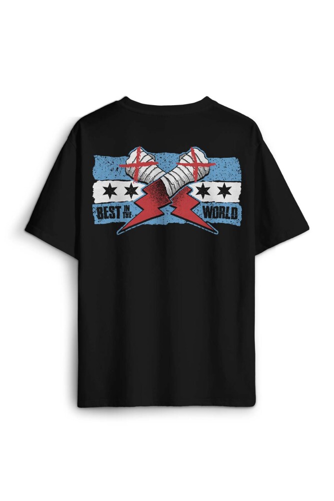 Siyah Oversize Tişört Eldiven Blue Flag Cm Punk Mavi Bayrak Fitness Spor Baskılı Unisex T-shirt - 1