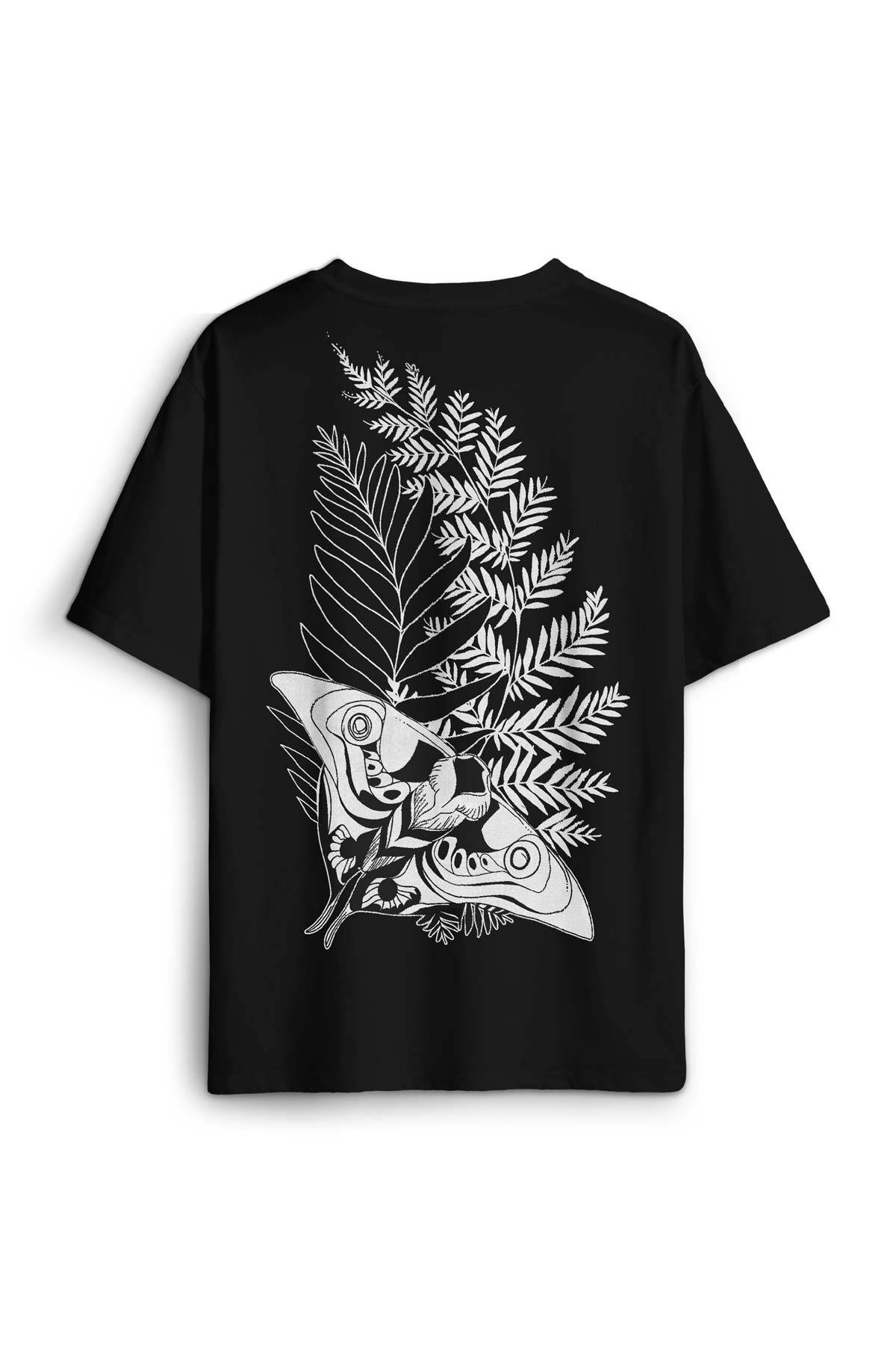 Siyah Oversize Tişört Firefly Ateşböceği Last Of Us Kelebek Sırt Ön Baskılı Unisex T-shirt - 1