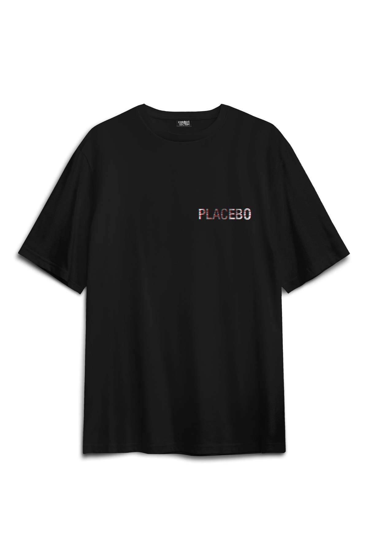 Siyah Oversize Tişört Glitch Placebo Music Molko Rock Müzik Beyaz Sırt Ön Baskılı Unisex T-shirt - 2