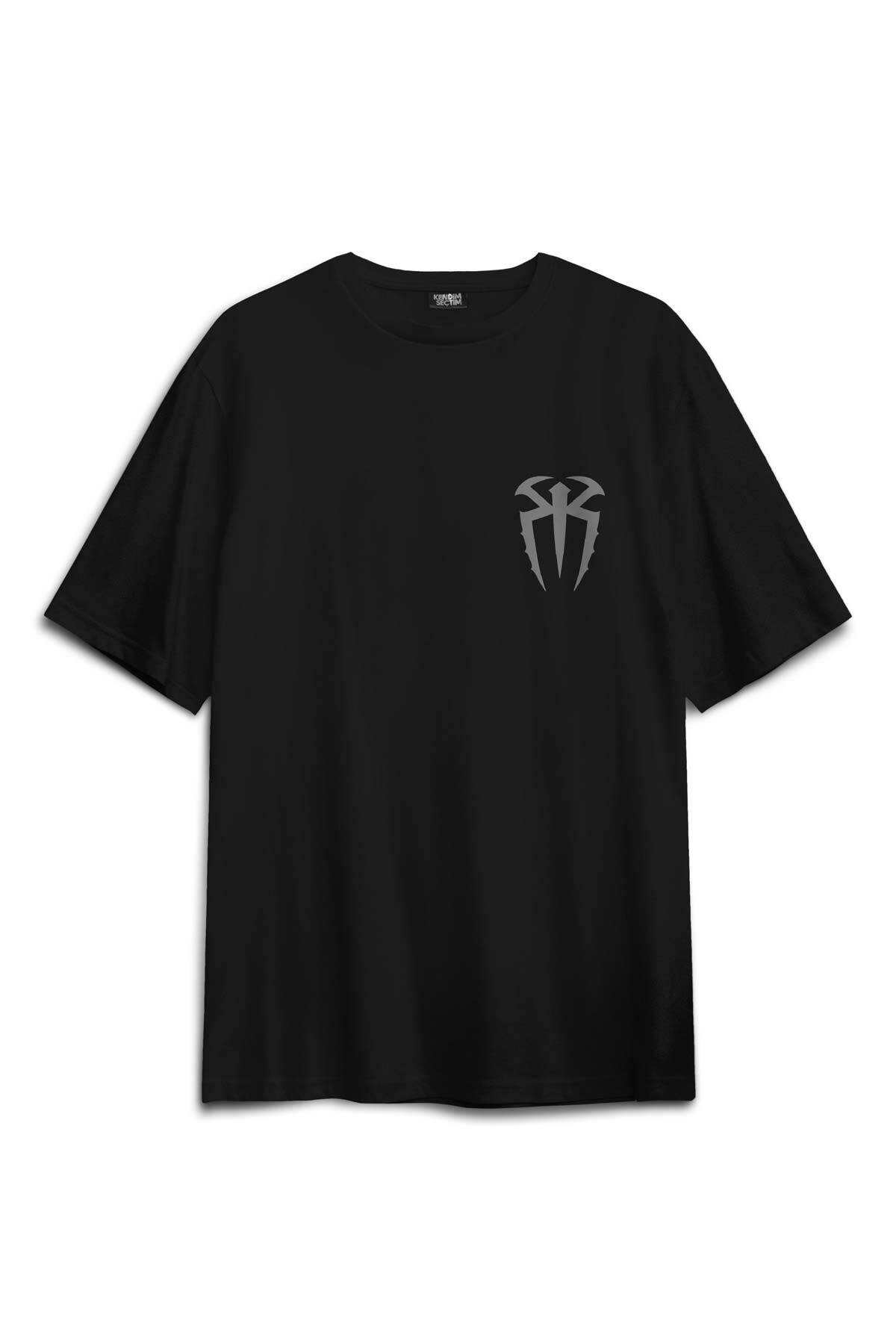 Siyah Oversize Tişört God Mode Roman Reigns Amerikan Güreşi Spor Boks Sırt Ön Baskılı Unisex T-shirt - 2