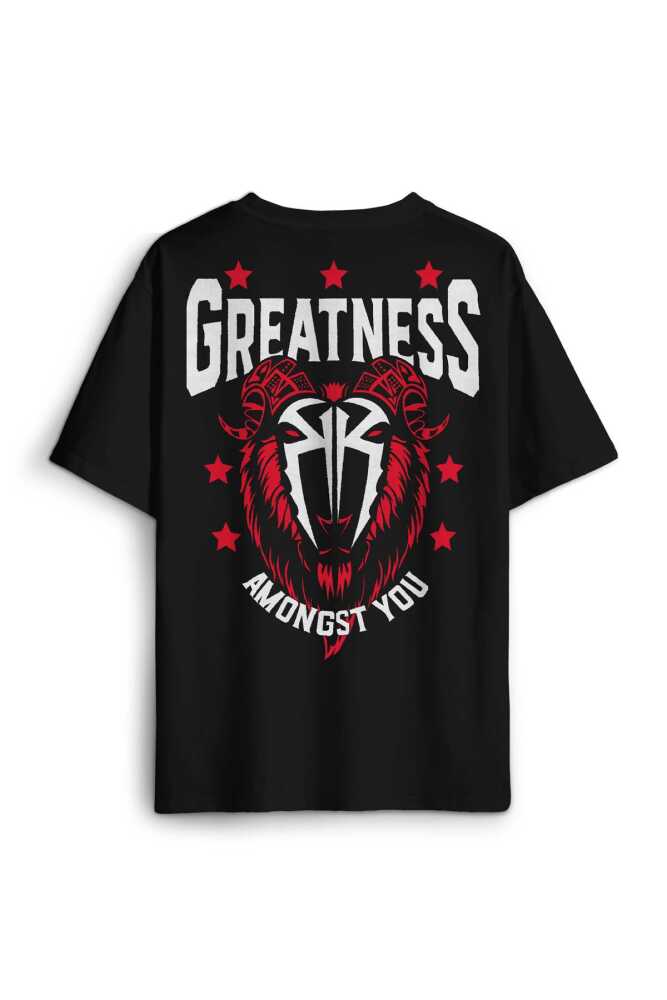 Siyah Oversize Tişört Greatness Roman Reigns Gym Spor Fitness Sırt Ön Baskılı Unisex T-shirt - 1