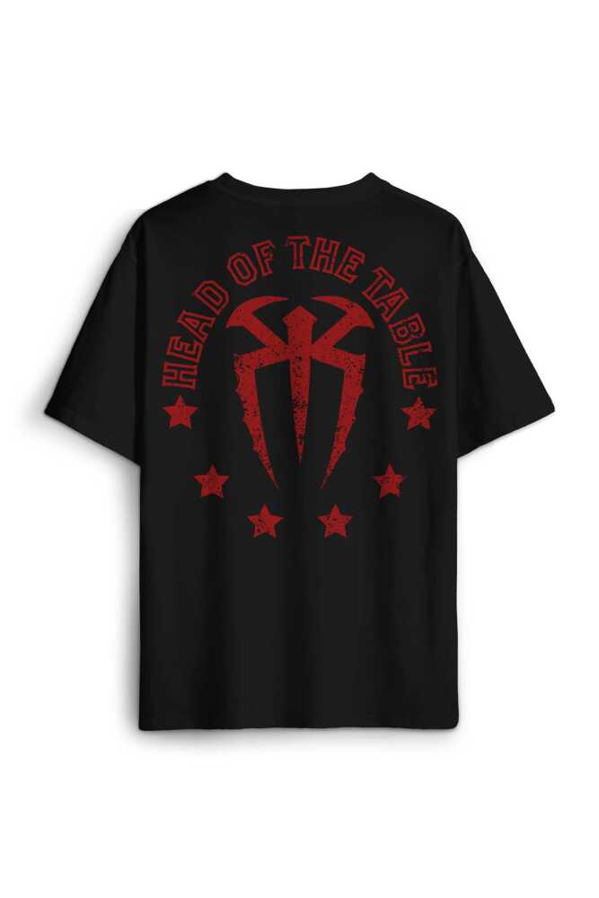 Siyah Oversize Tişört Head Of The Table Roman Reigns Spor Gym Sırt Ön Baskılı Unisex T-shirt - 1