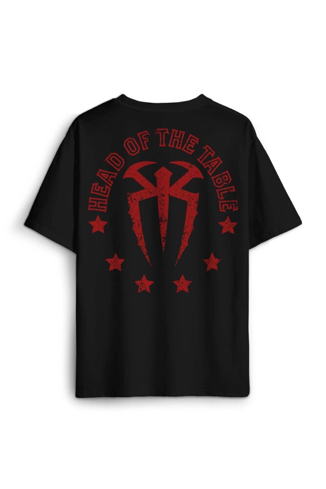 Siyah Oversize Tişört Head Of The Table Roman Reigns Spor Gym Sırt Ön Baskılı Unisex T-shirt - 1