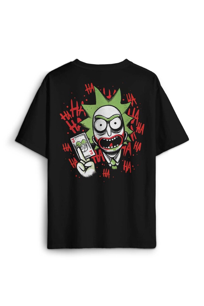 Siyah Oversize Tişört Joker Rick Dizi Film Sırt Ön Baskılı Unisex T-Shirt (1)