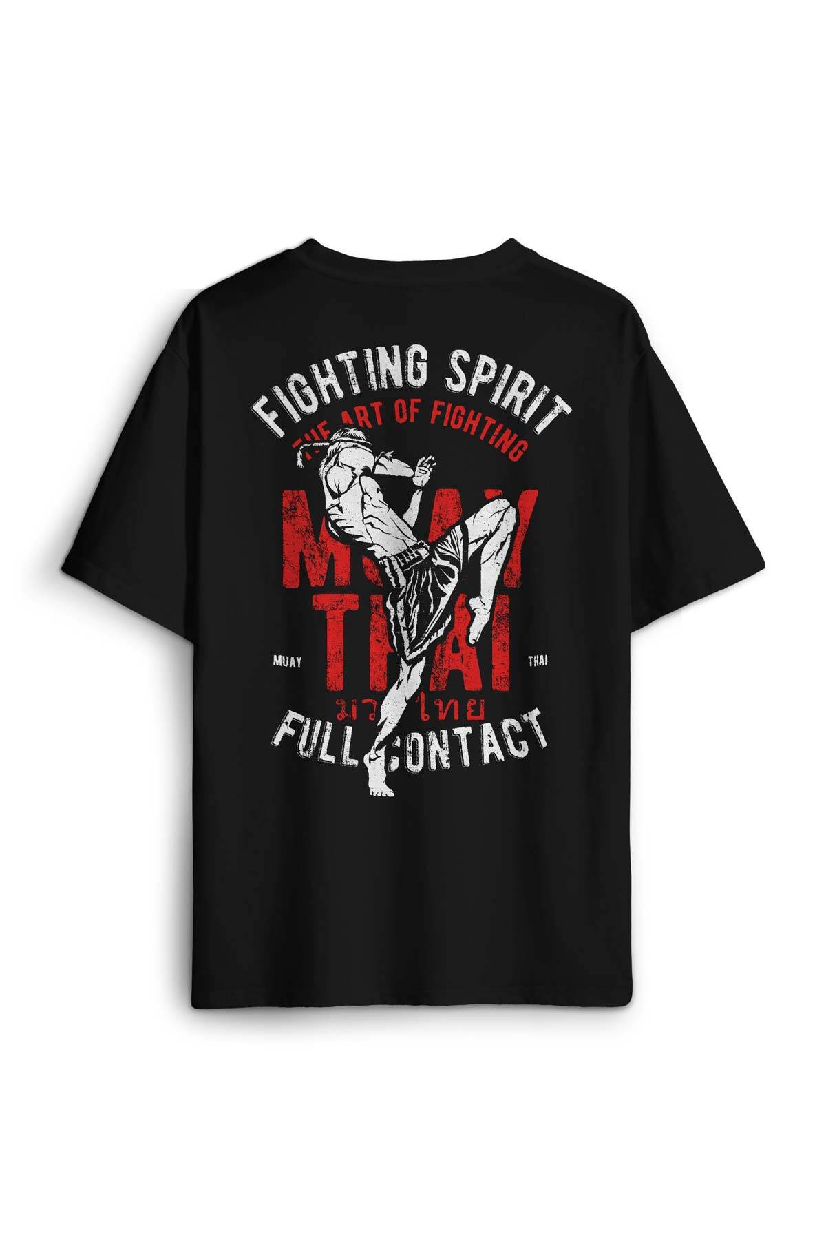 Siyah Oversize Tişört Muay Thai Fight The Art Of Fighting Dövüş Sırt Ön Baskılı Unisex T-shirt
