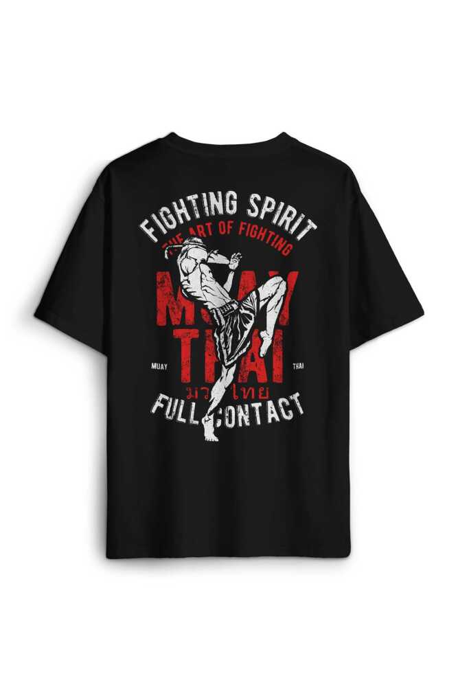 Siyah Oversize Tişört Muay Thai Fight The Art Of Fighting Dövüş Sırt Ön Baskılı Unisex T-shirt