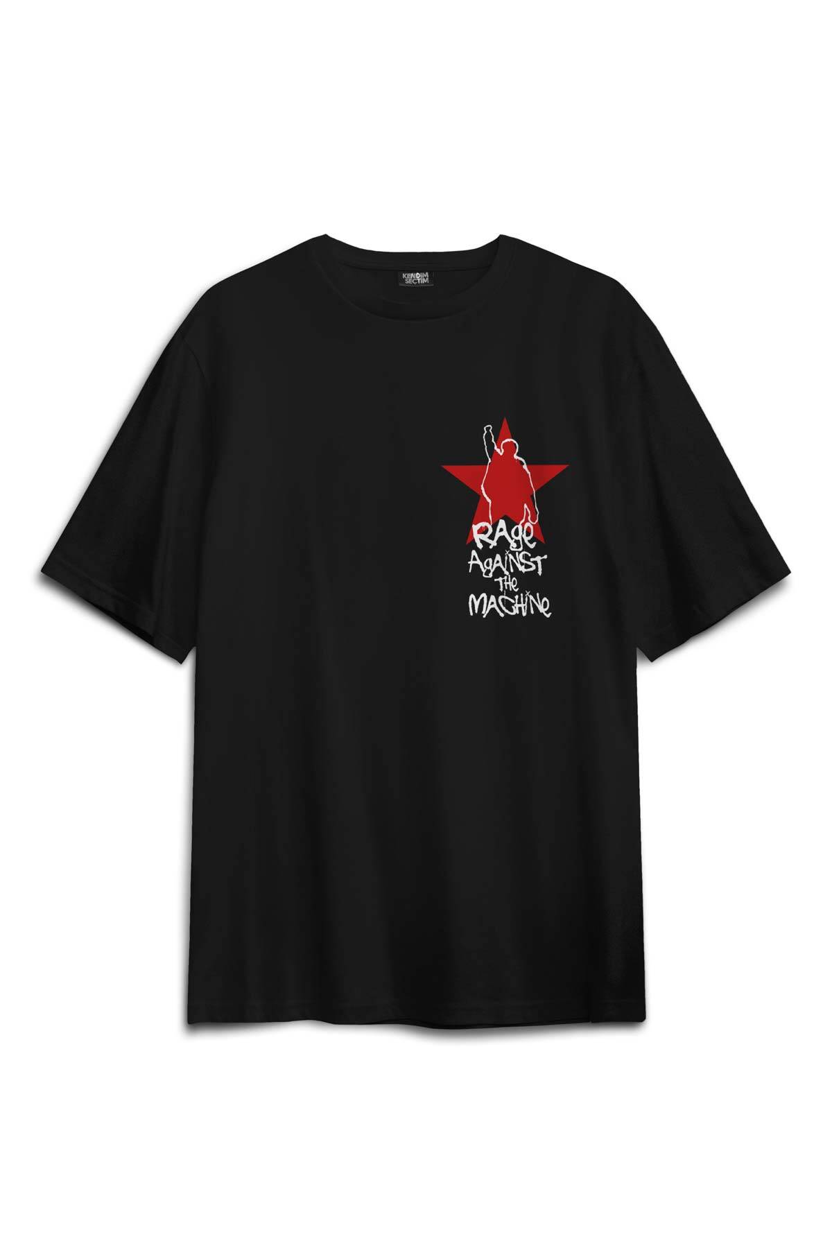 Siyah Oversize Tişört Rage Against The Machine Ratm Music Rock Metal Sırt Ön Baskılı Unisex T-shirt - 1