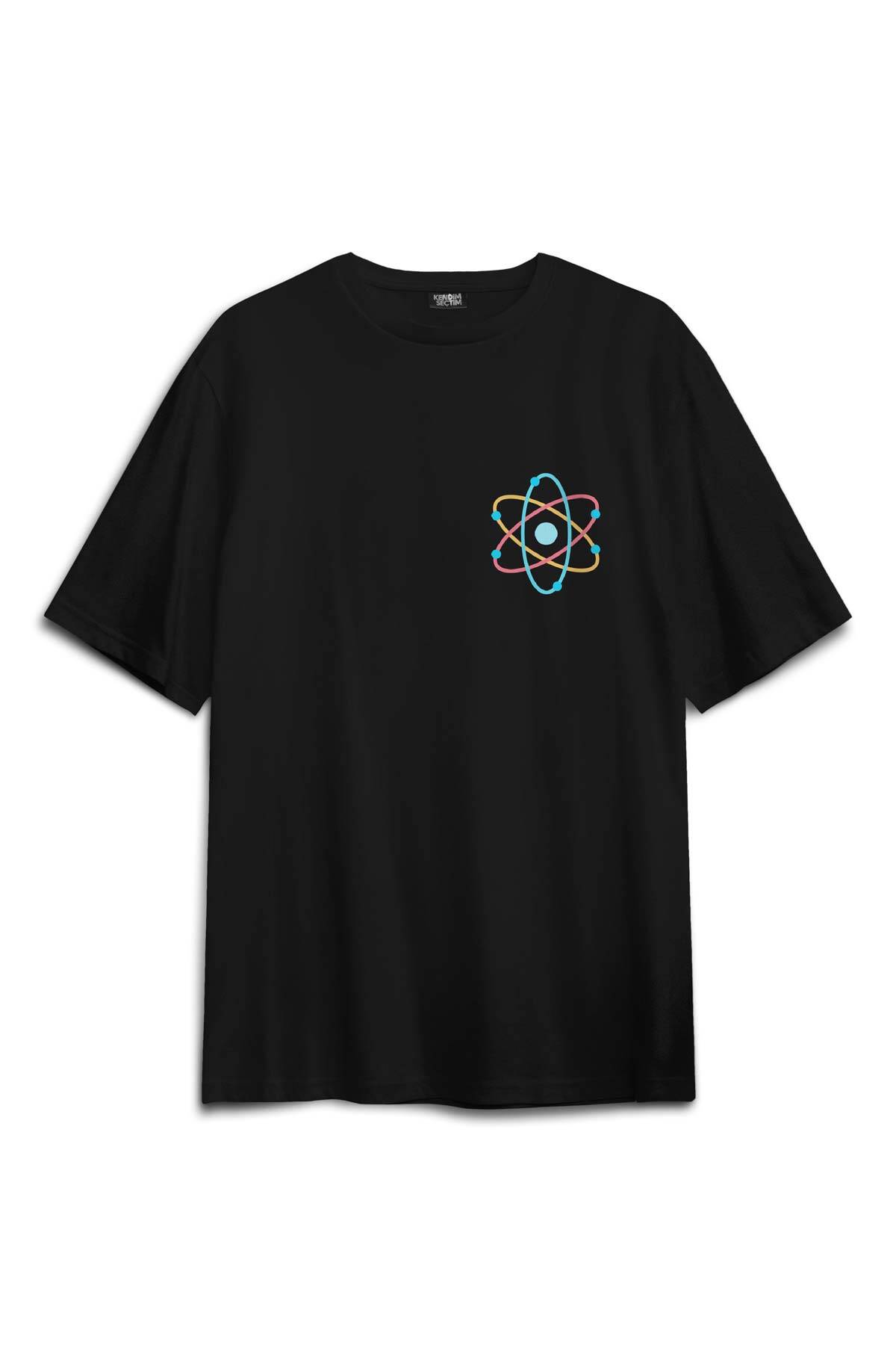 Siyah Oversize Tişört Think Like A Proton Always Positive Fizik Sırt Ön Baskılı Unisex T-shirt - 2