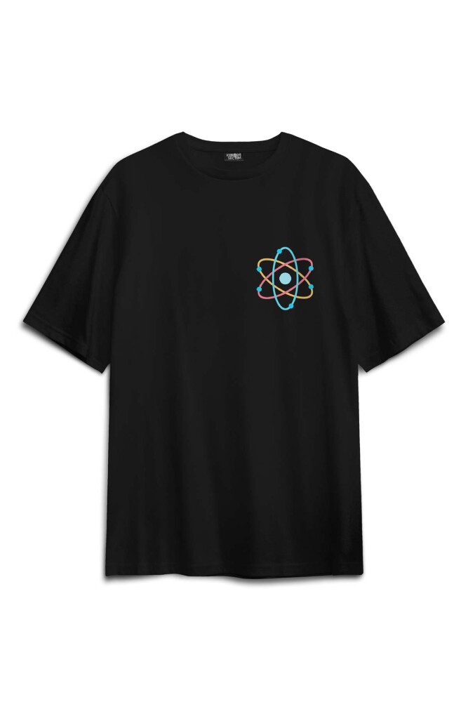 Siyah Oversize Tişört Think Like A Proton Always Positive Fizik Sırt Ön Baskılı Unisex T-shirt - 2