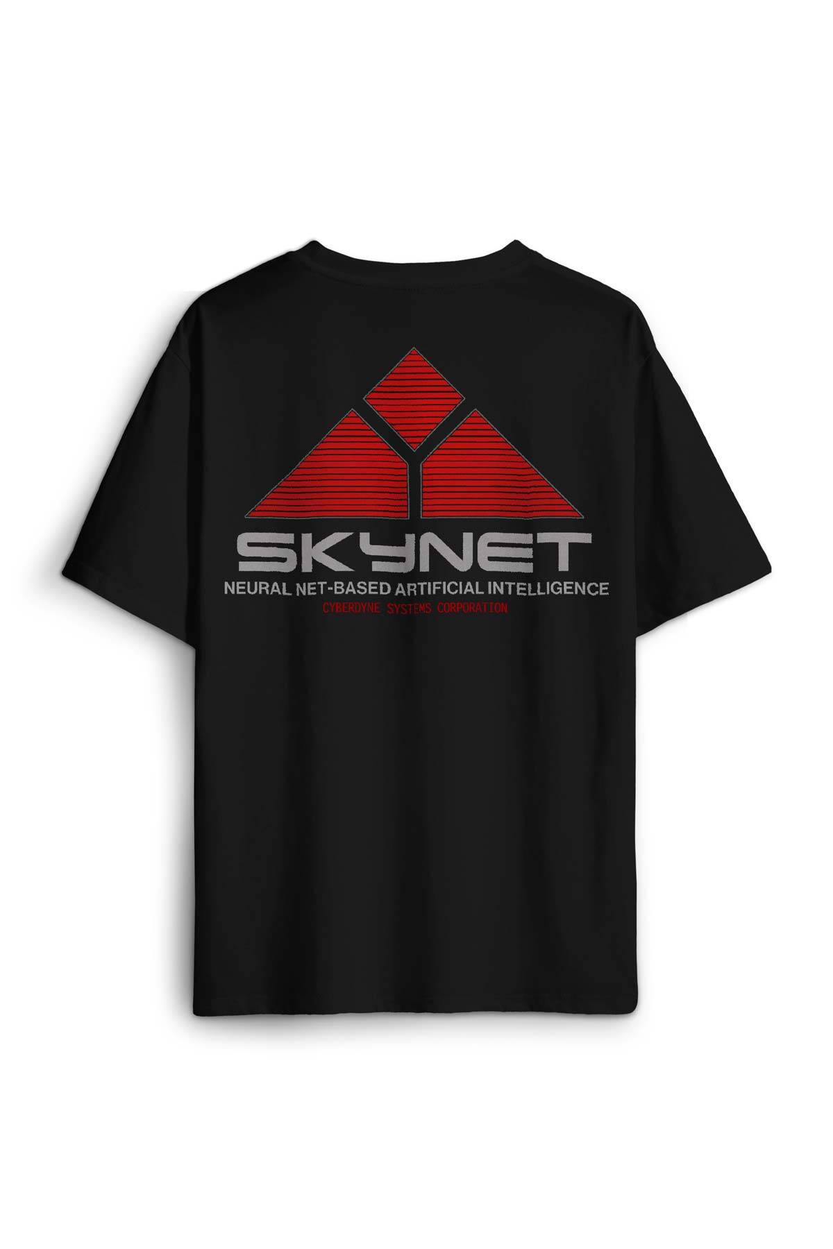 Siyah Oversize Tişört Yapay Zeka Skynet Terminator Artificial Intelligence Ai Baskılı Unisex T-shirt - 1