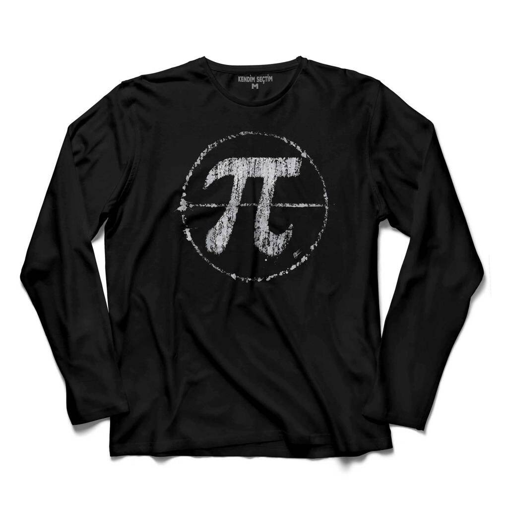 Siyah Penye Uzun Kollu Pi Sayısı Günü Matematik Tişört Unisex Regular T-Shirt - 1