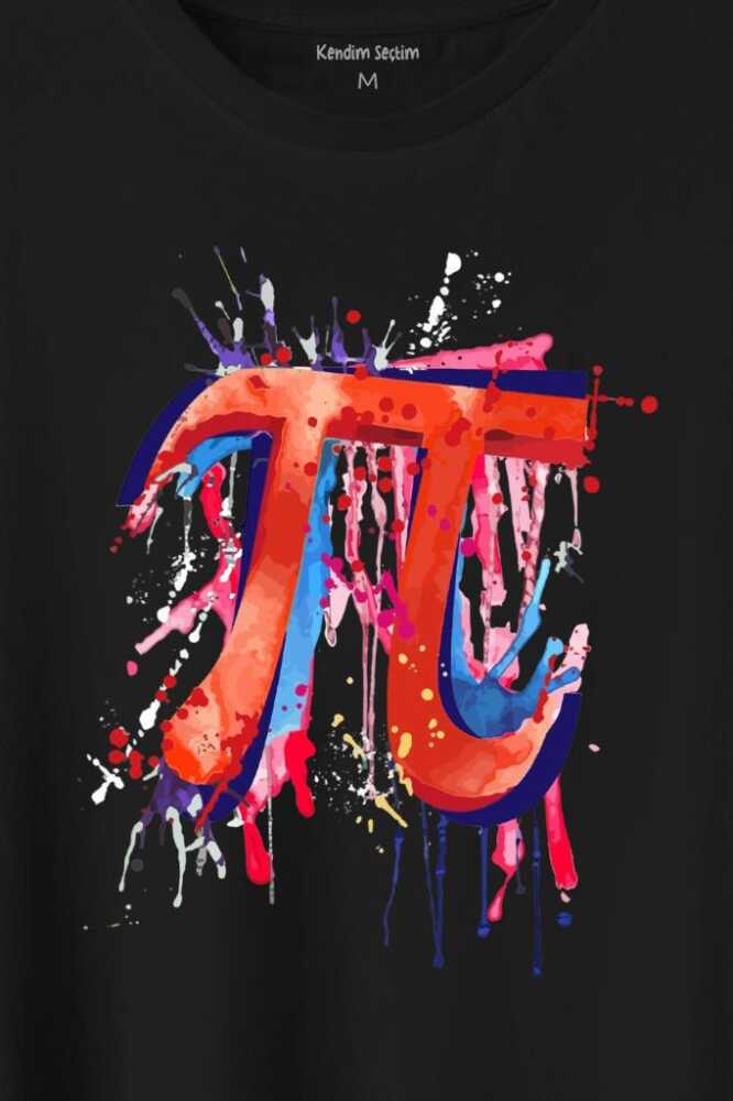 Siyah Pi Sayısı Sembolü Baskılı Regular Fit Tişört Unisex T-Shirt (1)