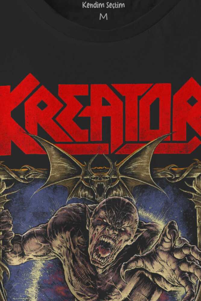 Siyah Regular Fit T-shirt Kreator Portal Metal Music Baskılı Unisex Tişört (1)