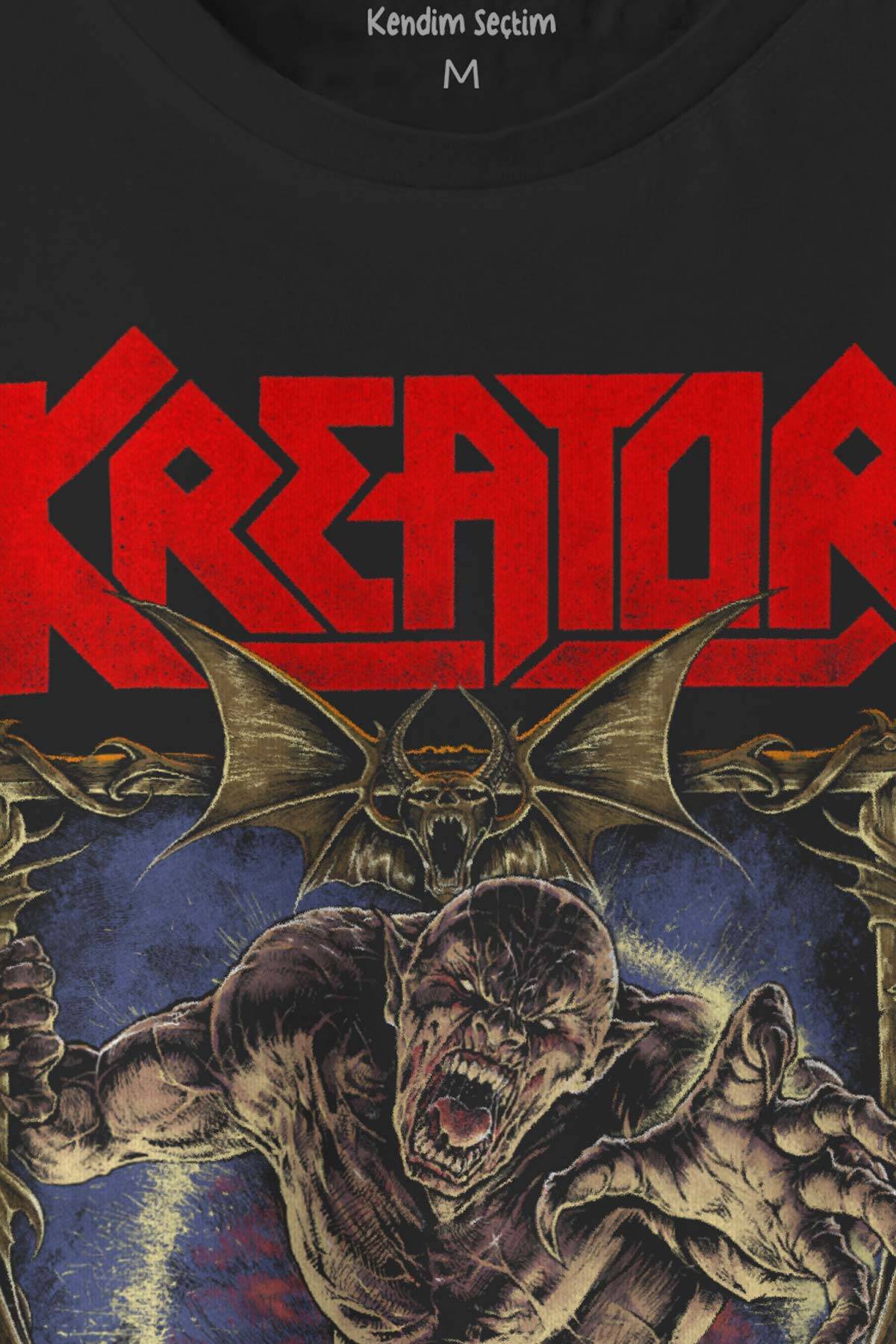 Siyah Regular Fit T-shirt Kreator Portal Metal Music Baskılı Unisex Tişört - 2