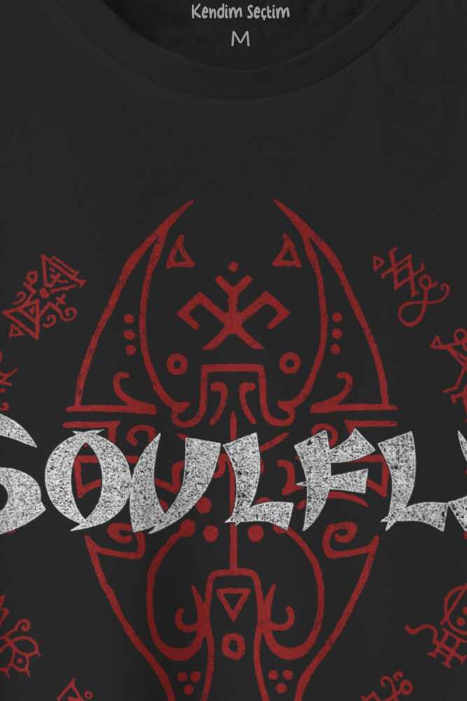 Siyah Renk Tişört Soulfly Baskılı Unisex Regular Fit Pamuklu T-shirt (1)
