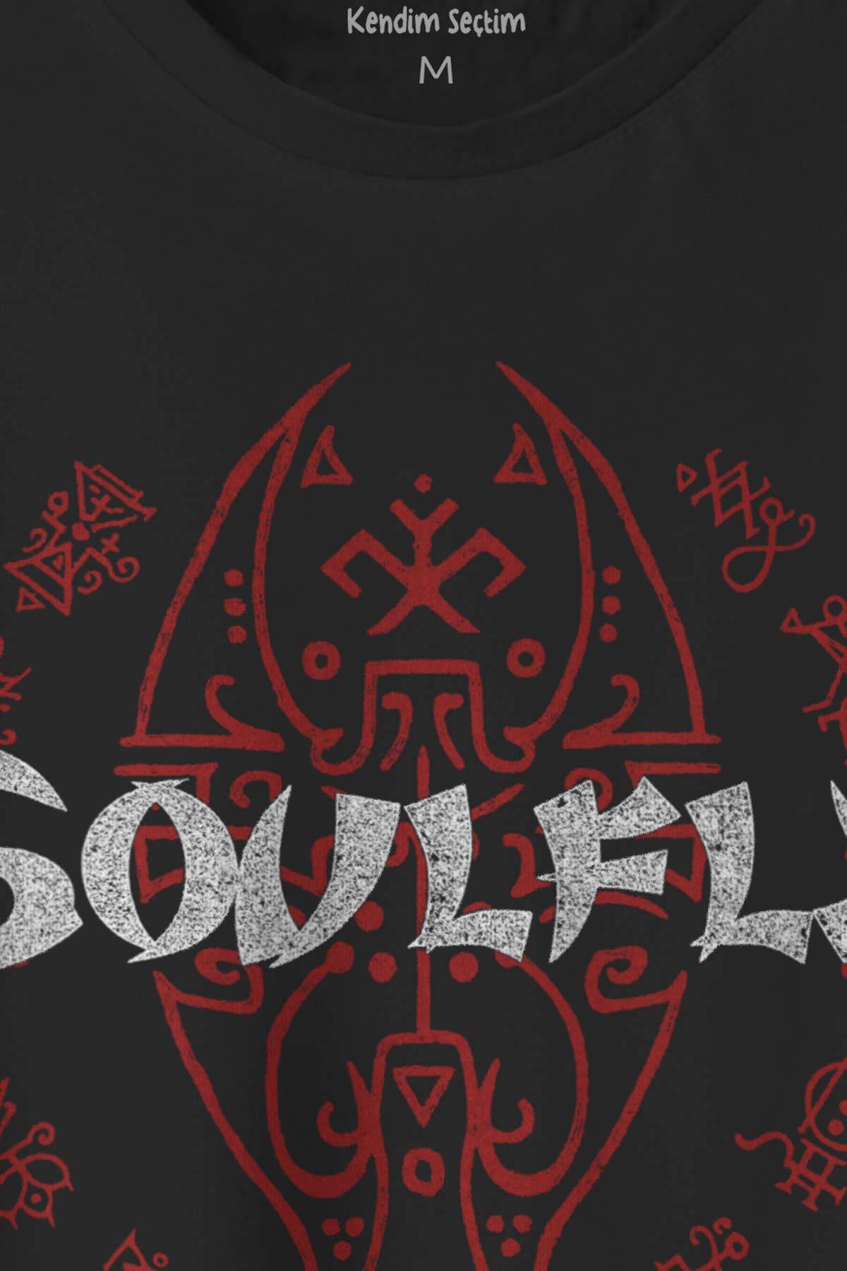 Siyah Renk Tişört Soulfly Baskılı Unisex Regular Fit Pamuklu T-shirt (1)