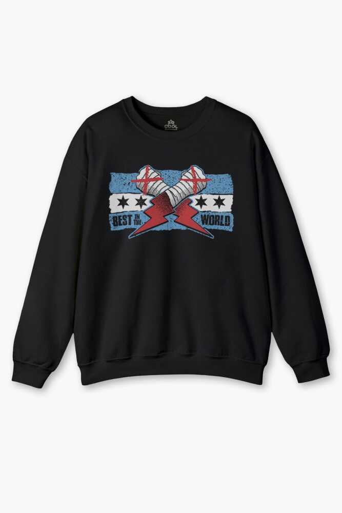 Siyah Sweat Eldiven Blue Flag CM Punk Mavi Bayrak Fitness Spor Sweet Baskılı Sweatshirt - 1