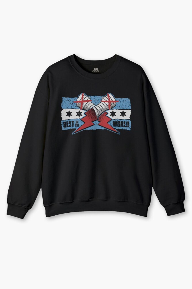 Siyah Sweat Eldiven Blue Flag CM Punk Mavi Bayrak Fitness Spor Sweet Baskılı Sweatshirt - 1