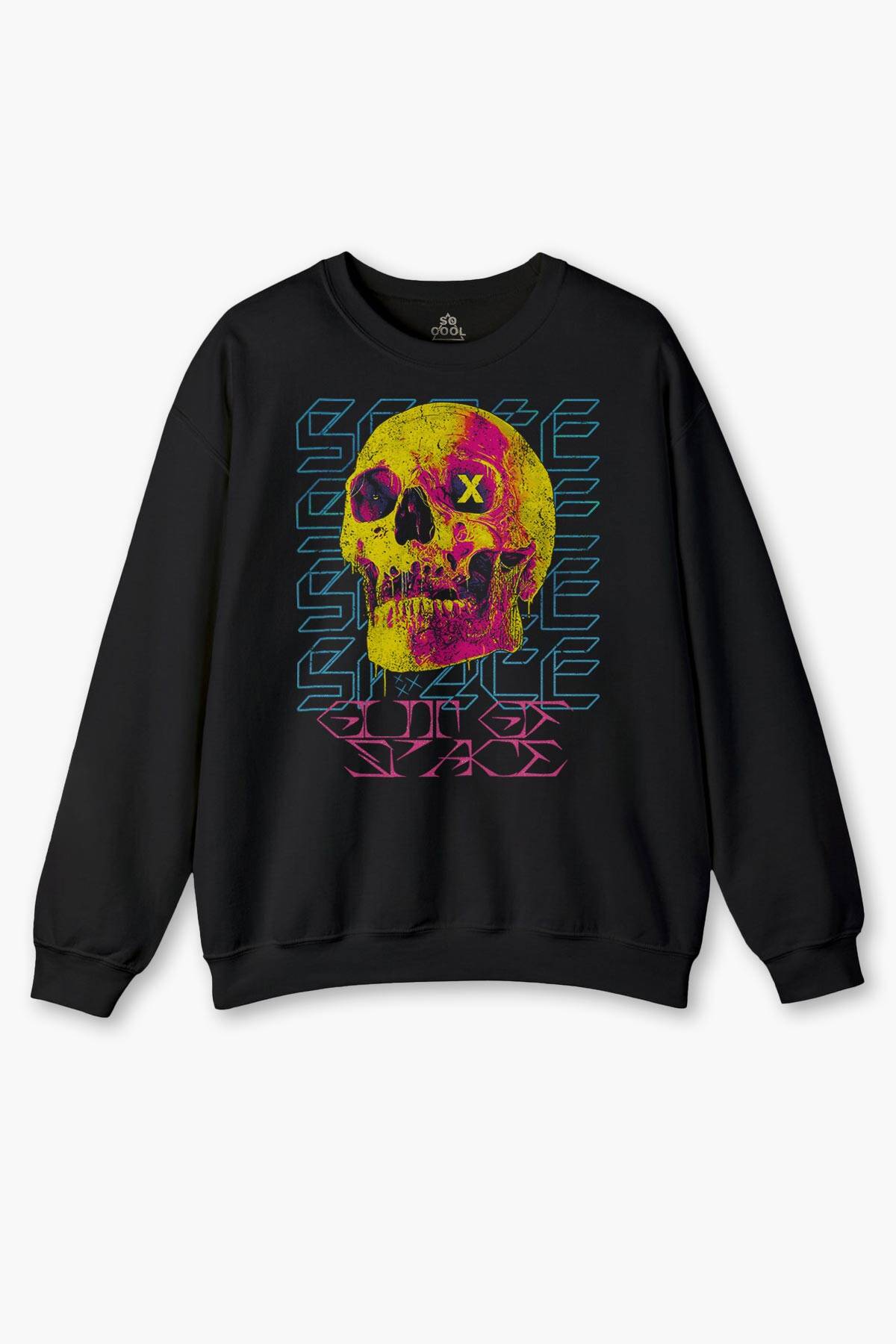 Siyah Sweat Thermal Skull Y2K Renkli Kuru Kafa Streetwear Urban Baskılı Sweatshirt - 1
