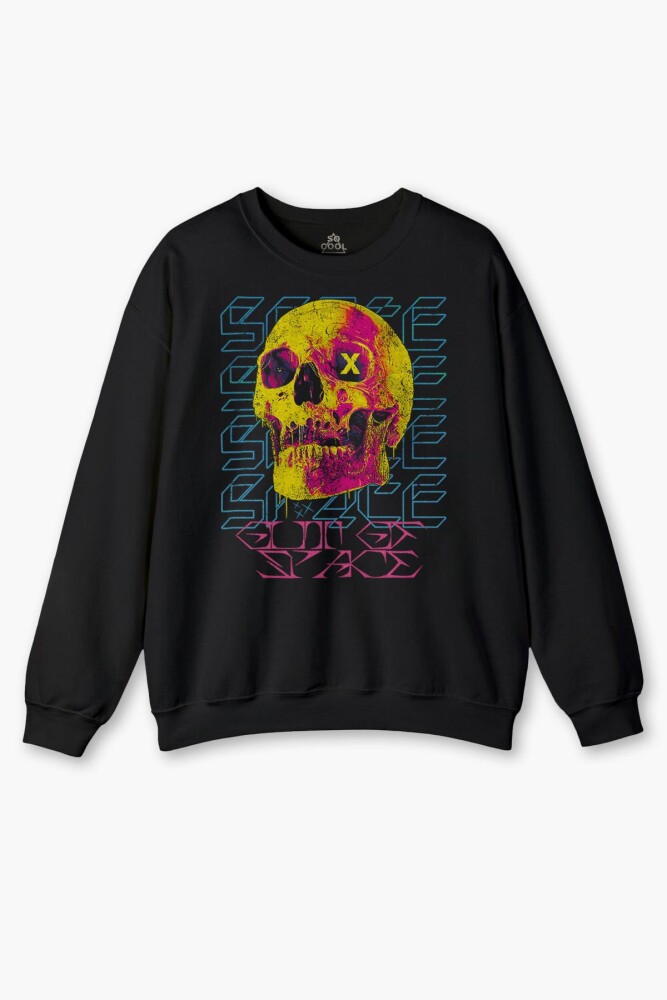 Siyah Sweat Thermal Skull Y2K Renkli Kuru Kafa Streetwear Urban Baskılı Sweatshirt - So Cool