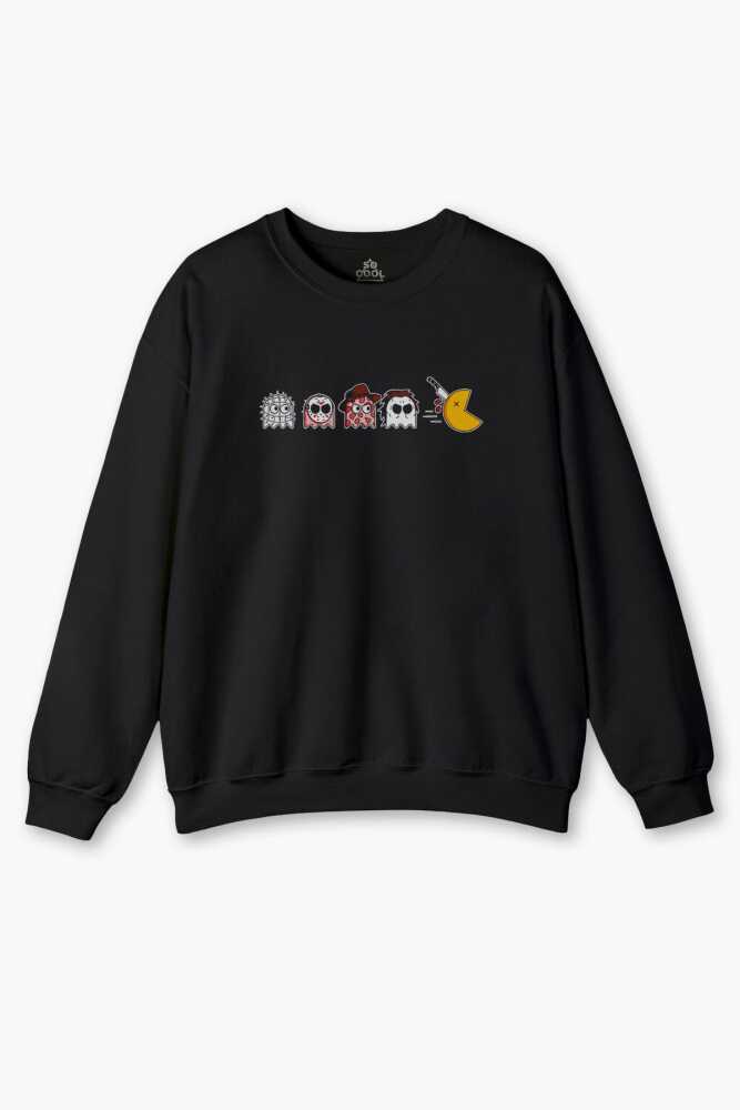 Siyah Sweatshirt Among Us Pacman Hallowen Korku Film Oyun Siyah Baskılı Sweat - 1