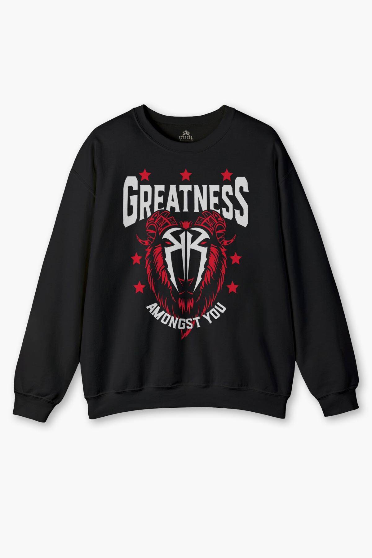 Siyah Sweatshirt Greatness Roman Reigns Gym Spor Fitness Siyah Baskılı Sweat - 1
