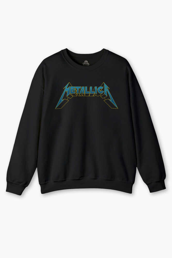 Siyah Sweatshirt Metallica Baskılı Unisex Regular Fit Sweat Guitar Metal Music