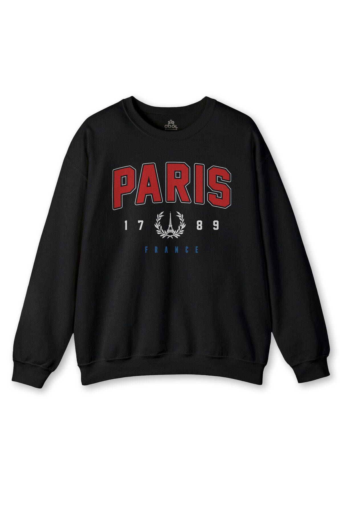 Siyah Sweatshirt Paris Fransa City France Baskılı Swet Kışlık Sweat - 1