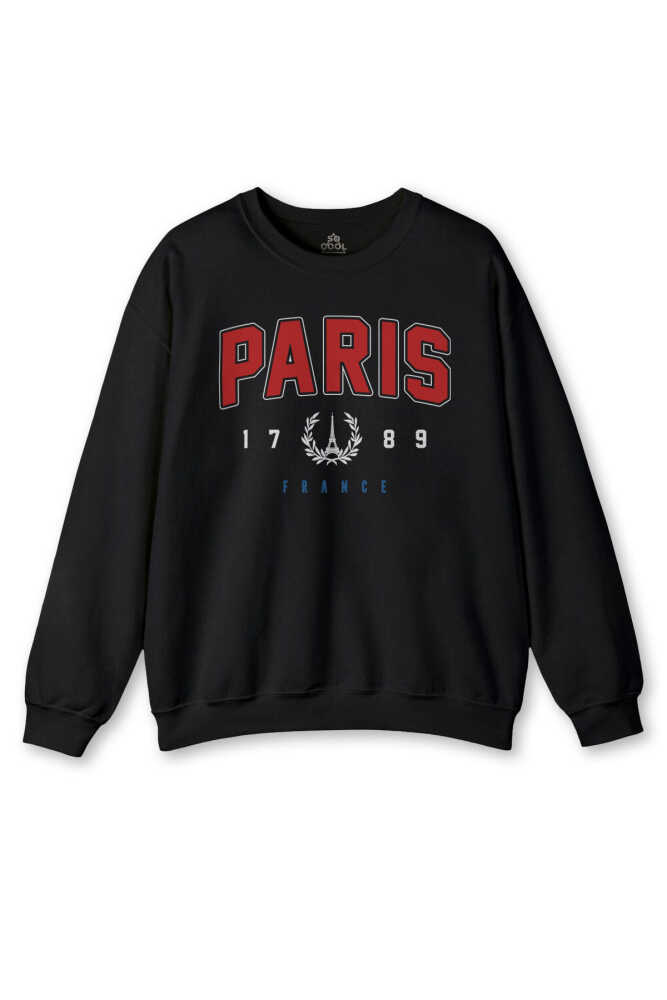 Siyah Sweatshirt Paris Fransa City France Baskılı Swet Kışlık Sweat - 1