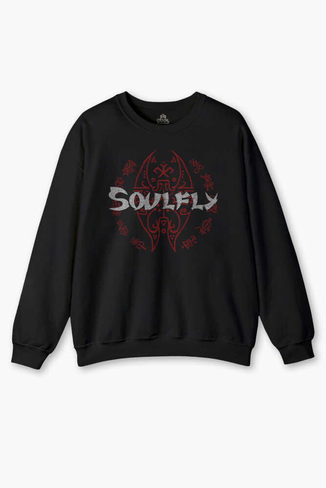 Siyah Sweatshirt Soulfly Baskılı Unisex Regular Fit Sweat Metal Music
