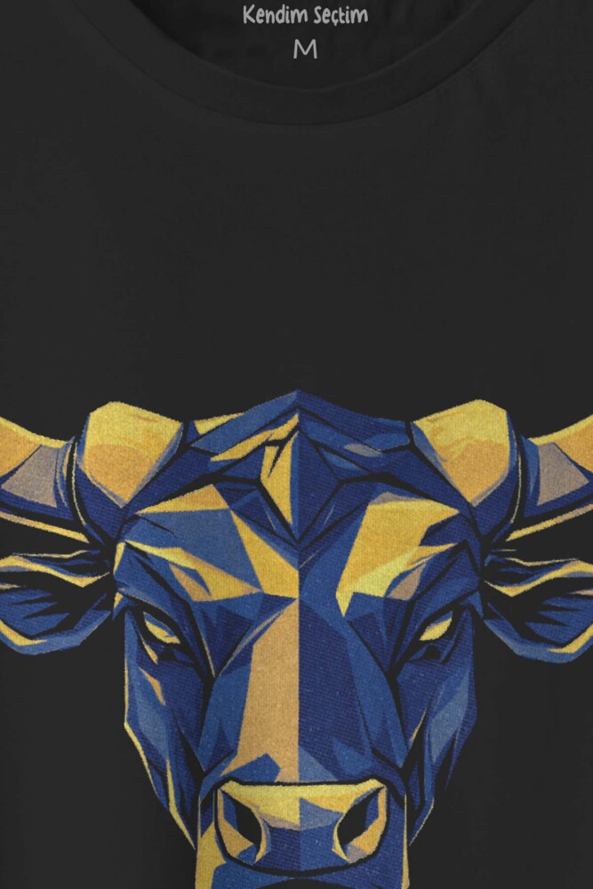 Siyah T-shirt Boğa Sarı Lacivert Bull Fener Fitness Gym 1907 Geometrik Baskılı Unisex Tişört - 2
