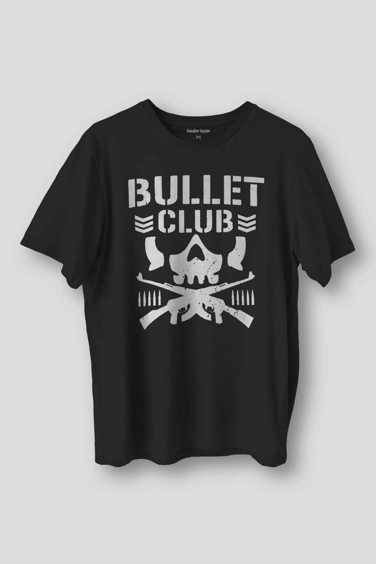 Siyah T-shirt Bullet Club Gym Fight Wwe Güreş Spor Regular Fit T-shirt Baskılı Tişört