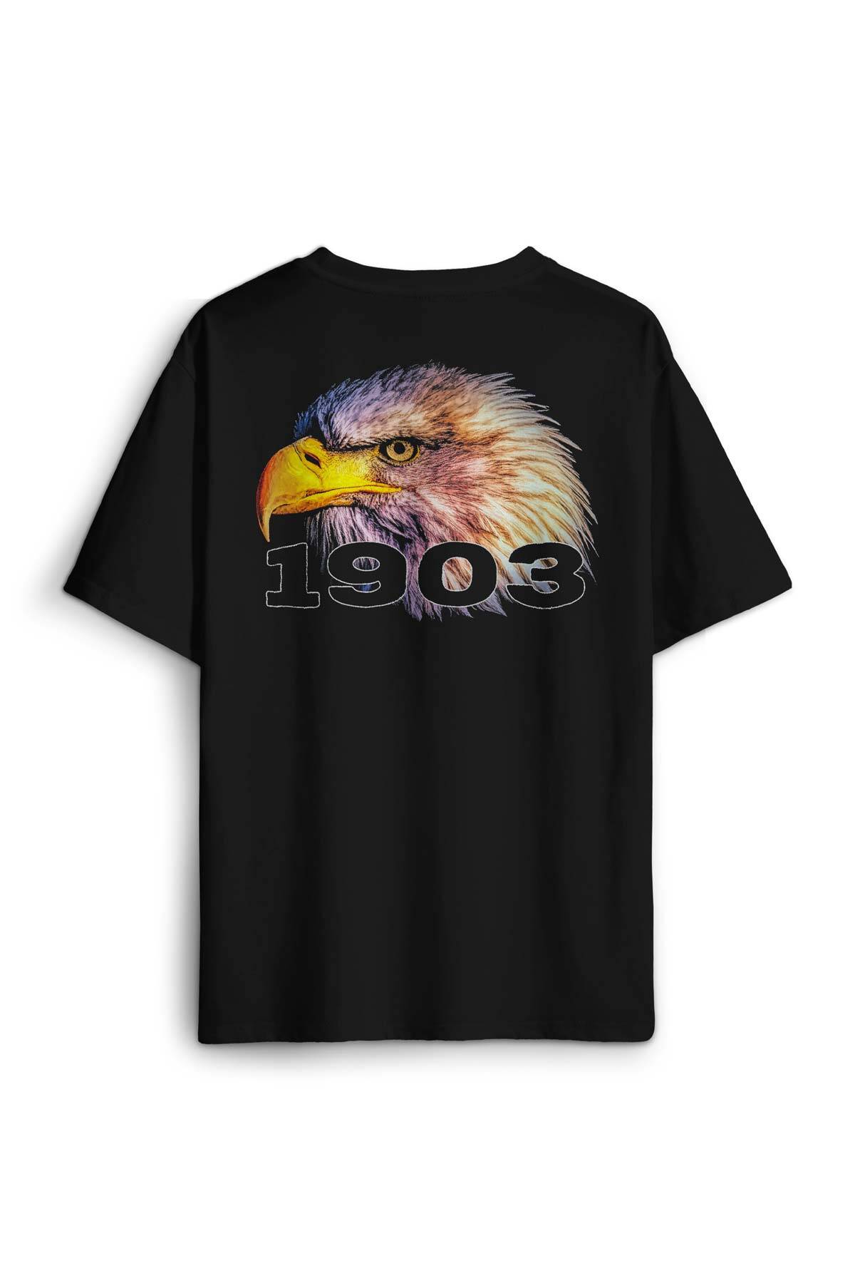 Siyah T-shirt Eagle Siyah Kara Kartal Kafası 1903 Yazı Baskılı Tişört Unisex T-shirt - 1