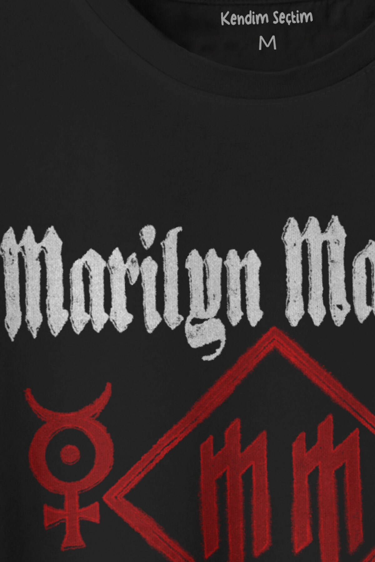 Siyah T-shirt Marilyn Manson Logo Kalp Rock Metal Müzik Baskılı Unisex Kısa Kollu Tişört - 3