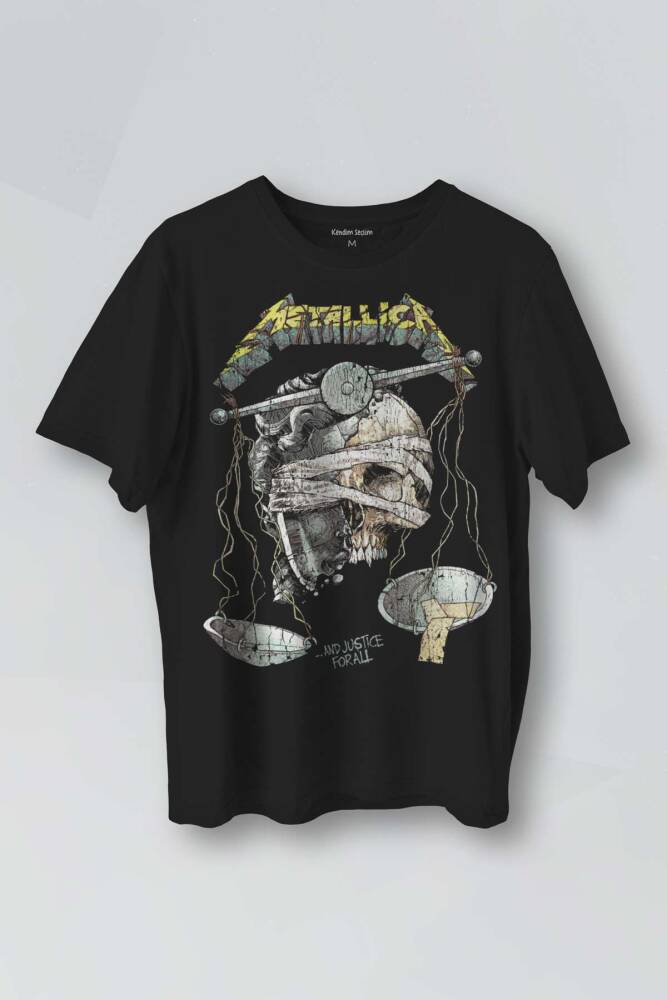 Siyah T-shirt Metallica And Justice for All Rock Metal Music Baskılı Tişört - 1