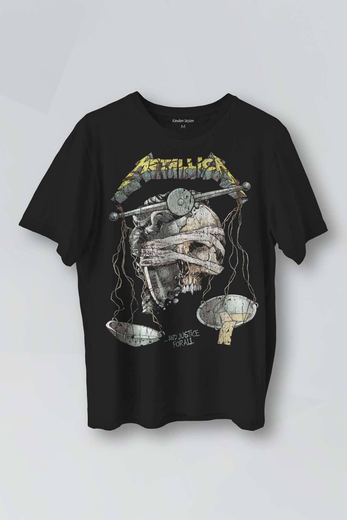 Siyah T-shirt Metallica And Justice for All Rock Metal Music Baskılı Tişört