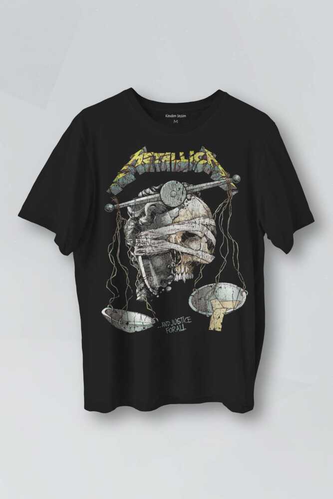 Siyah T-shirt Metallica And Justice for All Rock Metal Music Baskılı Tişört