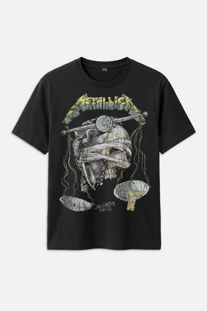 Siyah T-shirt Metallica And Justice for All Rock Metal Music Baskılı Tişört