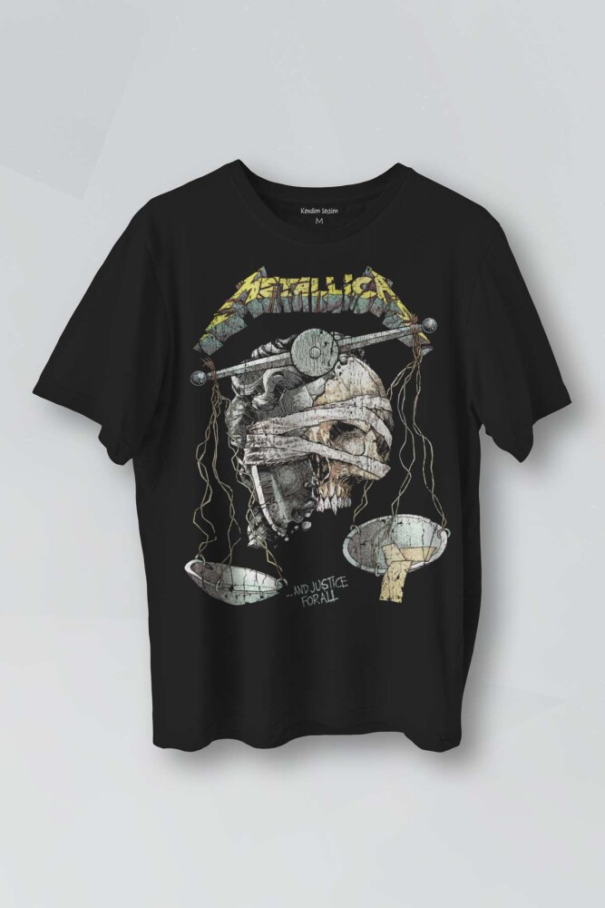 Siyah T-shirt Metallica And Justice for All Rock Metal Music Baskılı Tişört - 1